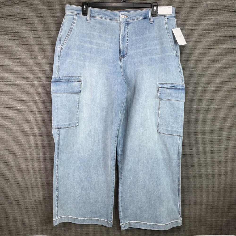 Jessica Simpson Jenna Women's Size 18W Blue Wide Leg Cargo Denim Jeans